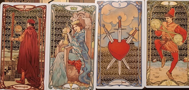 Image showing four minor arcana tarot cards, one from each suit