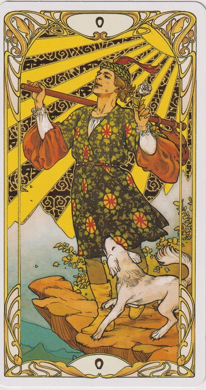 The Fool tarot card from The Golden Art Nouveau tarot deck