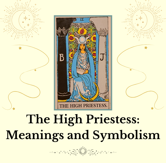 Image of The High Priestess card with title of the post and design elements